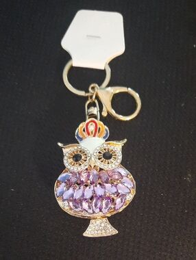 Crystal Purple Owl Keychain Keyring - Unbranded
